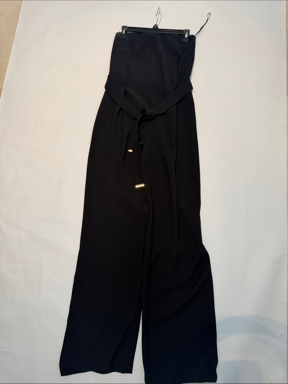 Zara Black Strapless Wide-Leg Jumpsuit with Waist Tie